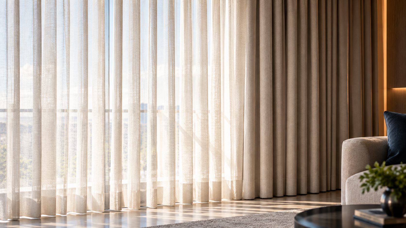 Cortinas e persianas sob medida em ambiente decorado pela LC Persianas